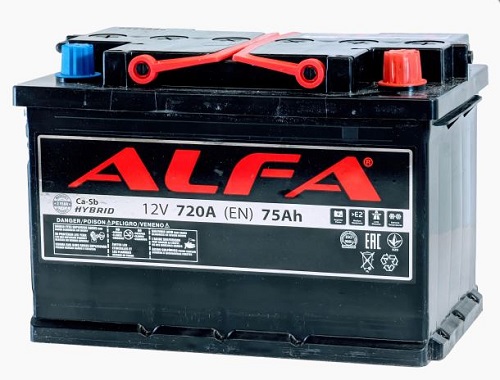 Аккумулятор ALFA, 12 В, 75 А/ч, 700 А, артикул A075 311 09 9 R 6CT-75